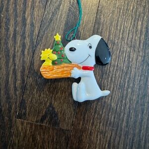 Vintage Snoopy and Woodstock Ornament with Christmas Tree 1970s